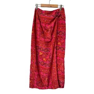 Evidence Vintage Maxi Wrap Skirt Pink Orange Floral Paisley Made in Canada Sz S